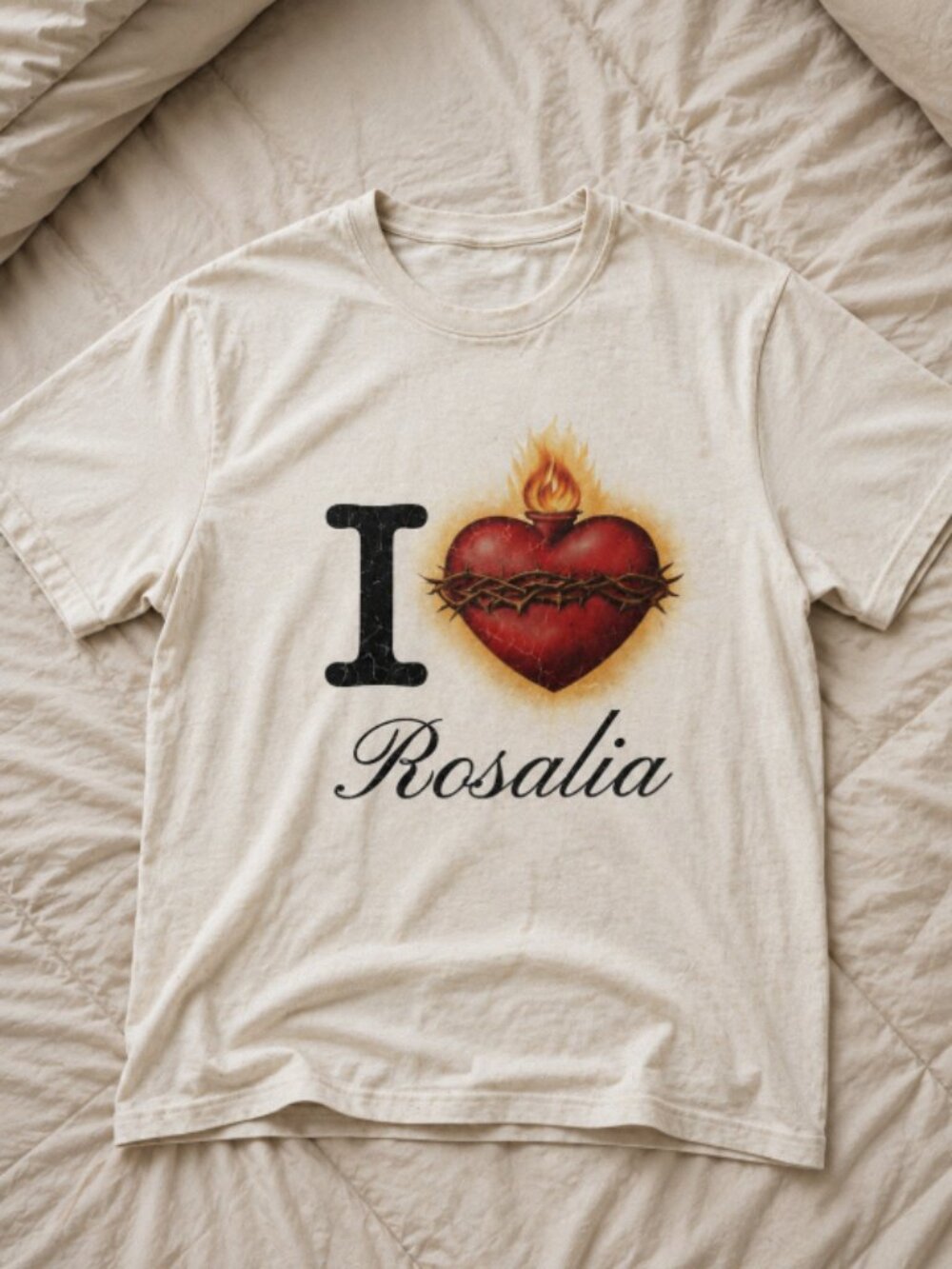 I Love Rosalia Sacred Heart Flaming White T-Shirt
